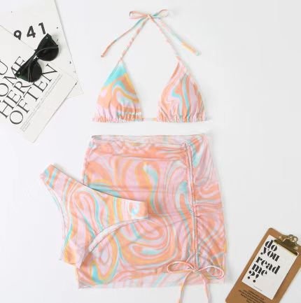 Hot Sales Low Price Good 3 in 1 Mesh Summer Beach Ladies Logo Pattern Triangle Bikini Swimsuit Swimwear