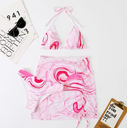 Hot Sales Low Price Good 3 in 1 Mesh Summer Beach Ladies Logo Pattern Triangle Bikini Swimsuit Swimwear