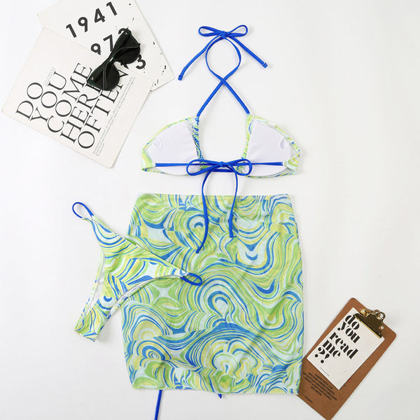 Hot Sales Low Price Good 3 in 1 Mesh Summer Beach Ladies Logo Pattern Triangle Bikini Swimsuit Swimwear