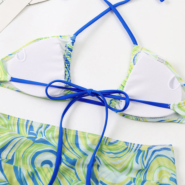 Hot Sales Low Price Good 3 in 1 Mesh Summer Beach Ladies Logo Pattern Triangle Bikini Swimsuit Swimwear