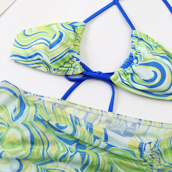 Hot Sales Low Price Good 3 in 1 Mesh Summer Beach Ladies Logo Pattern Triangle Bikini Swimsuit Swimwear