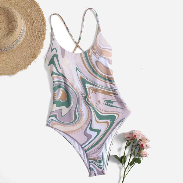 Simple Chic Sexy Women Swimsuit Fashion Spaghetti Strap One Piece Free Stylish Printed Matching Swimsuit