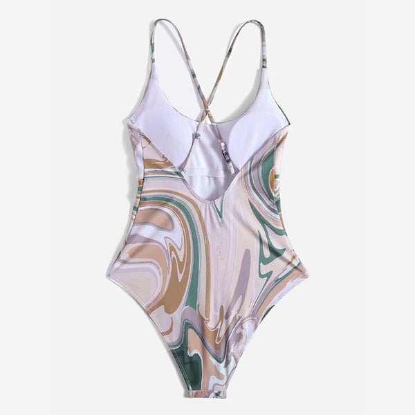 Simple Chic Sexy Women Swimsuit Fashion Spaghetti Strap One Piece Free Stylish Printed Matching Swimsuit