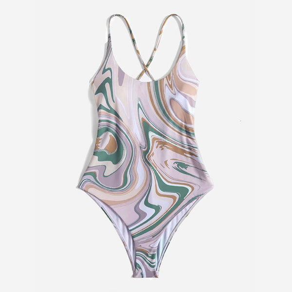 Simple Chic Sexy Women Swimsuit Fashion Spaghetti Strap One Piece Free Stylish Printed Matching Swimsuit