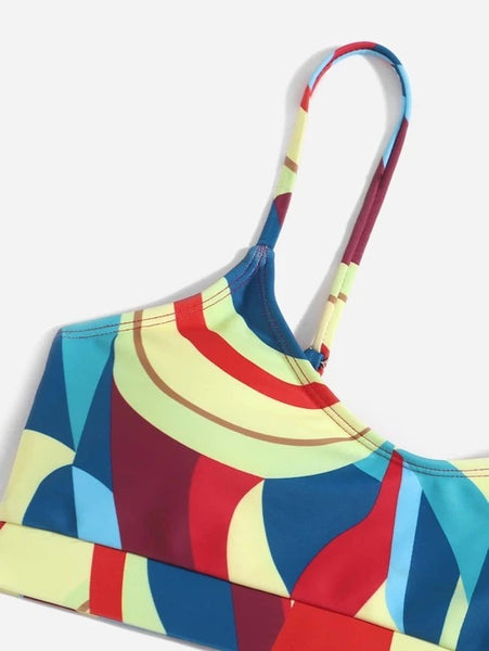 Fairy Sexy Stylish Large Size Strappy Multicolor Colorful High Waist Bikini Swimsuit Bottoms Swimwear Set