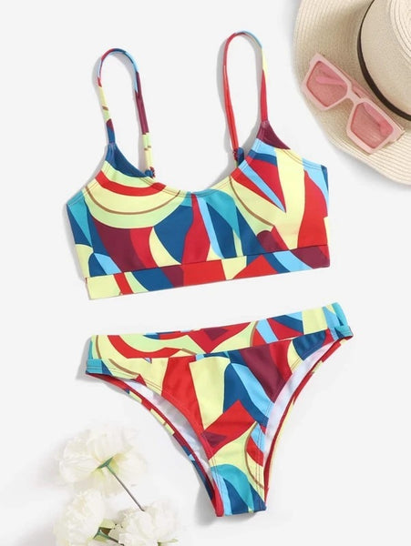 Fairy Sexy Stylish Large Size Strappy Multicolor Colorful High Waist Bikini Swimsuit Bottoms Swimwear Set