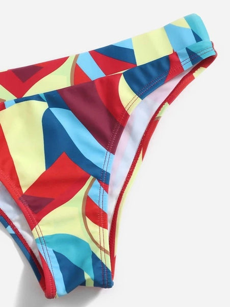 Fairy Sexy Stylish Large Size Strappy Multicolor Colorful High Waist Bikini Swimsuit Bottoms Swimwear Set