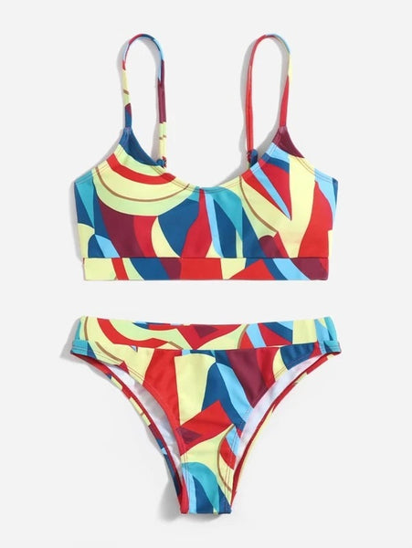 Fairy Sexy Stylish Large Size Strappy Multicolor Colorful High Waist Bikini Swimsuit Bottoms Swimwear Set