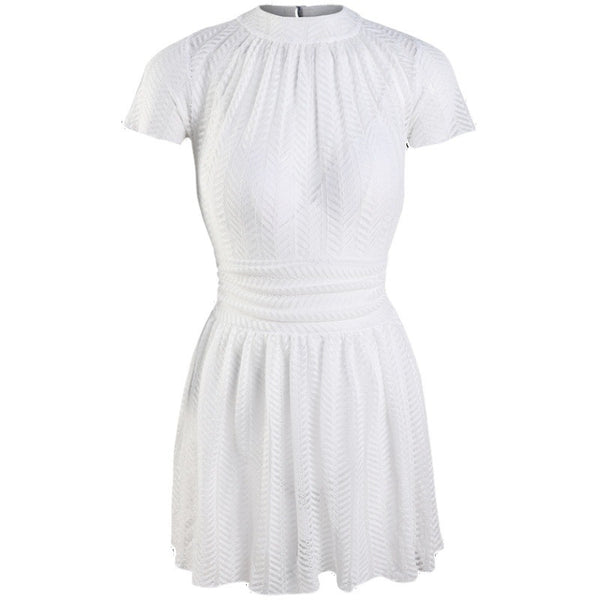 Beach Wear Retro Fairy White Lace One Piece Round Neck High Waist Women Swimsuit Swimwear Skirt