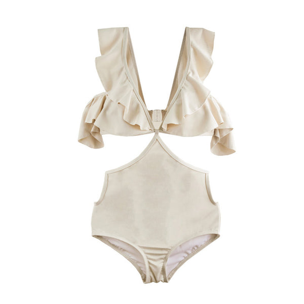 Fairy Vintage Ruffle Ruffled V-Neck Triangle Hollowed Out Monokini Beach Swimwear