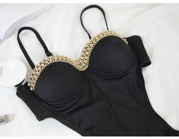 One Piece Spaghetti Strap Low Cut Sweetheart Neckline Push Up Side Split Waist Monokini Swimwear