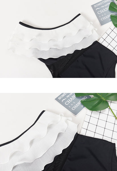 Stylish Triple Asymmetric Ruffle One Shoulder High Waist Swimming Bathing Suit White Monokini Swimwear