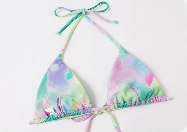 Trendy Fashion Colorful Multi Color Sexy 4 in 1 Tie Dye Long Sleeve 3D Bikini Swimsuit