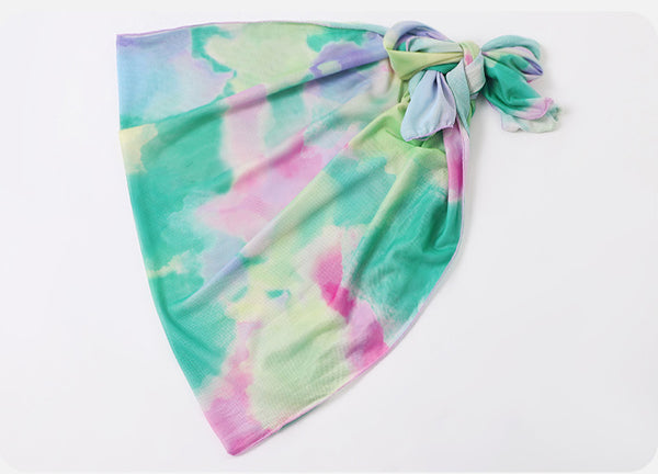 Trendy Fashion Colorful Multi Color Sexy 4 in 1 Tie Dye Long Sleeve 3D Bikini Swimsuit