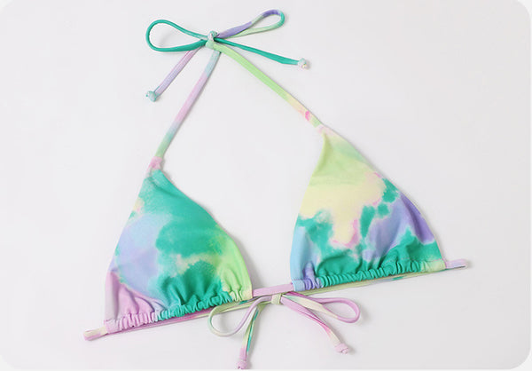 Trendy Fashion Colorful Multi Color Sexy 4 in 1 Tie Dye Long Sleeve 3D Bikini Swimsuit