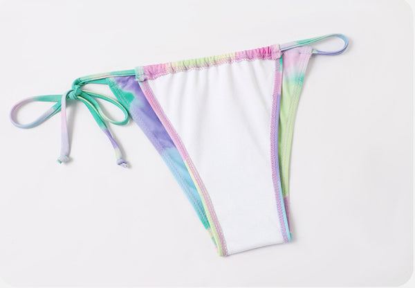 Trendy Fashion Colorful Multi Color Sexy 4 in 1 Tie Dye Long Sleeve 3D Bikini Swimsuit