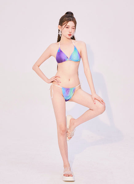 Hot Sales Sexy Women 3 in 1 piece Bathing Suit Color Side Bow Tie Dye Triangle Bikini Skirt Set