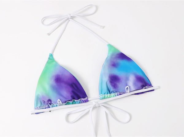 Hot Sales Sexy Women 3 in 1 piece Bathing Suit Color Side Bow Tie Dye Triangle Bikini Skirt Set
