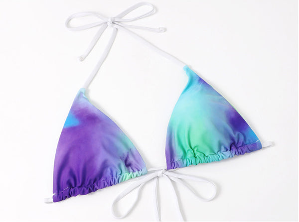 Hot Sales Sexy Women 3 in 1 piece Bathing Suit Color Side Bow Tie Dye Triangle Bikini Skirt Set