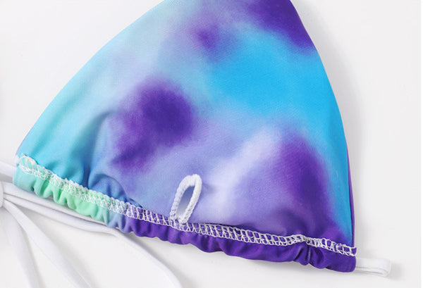 Hot Sales Sexy Women 3 in 1 piece Bathing Suit Color Side Bow Tie Dye Triangle Bikini Skirt Set