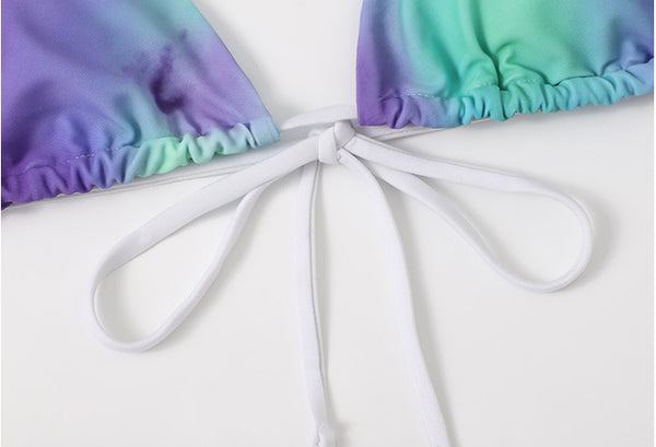 Hot Sales Sexy Women 3 in 1 piece Bathing Suit Color Side Bow Tie Dye Triangle Bikini Skirt Set