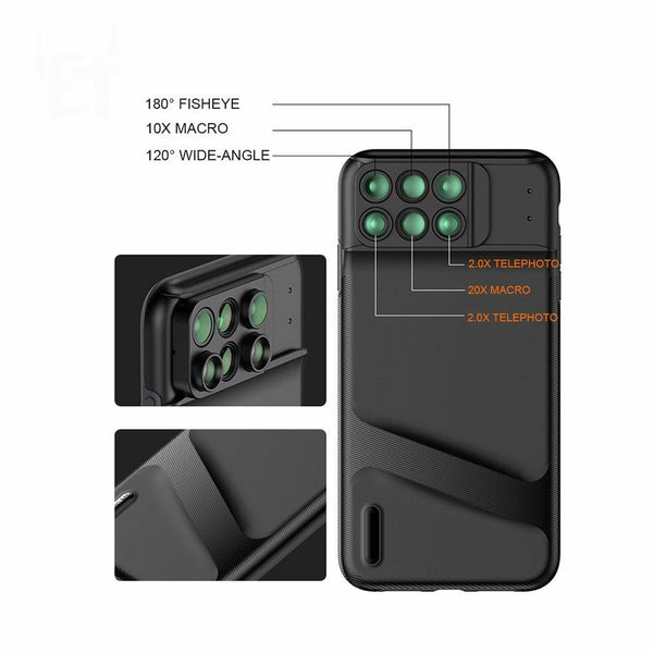 6 in 1 Camera Lens Phone Case Cover Full Coverage Fisheye for iPhone XR XS Max