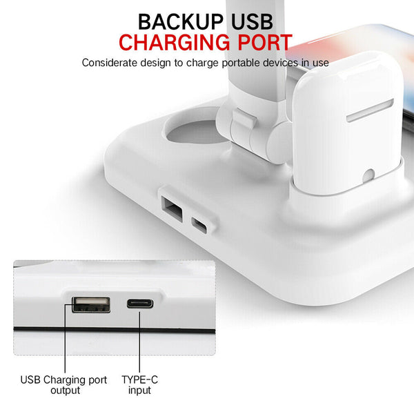 4 in 1 LED Wireless Charger Desk Lamp 3Modes Touch Dimmable w/USB Charging Port
