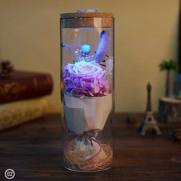 Remote Control Forever Flower Rose Preserved Immortal Fresh Glass Couple Gift