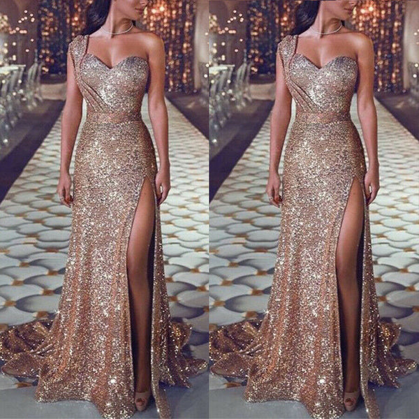 Ladies Women Bridesmaid Wedding Long Evening Cocktail Party Ball Sequin Prom Gown Dress