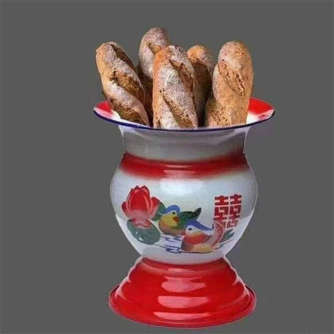 New Chinese Traditional Flower Fruit basket kitchen Table Decoration Enamel bowl