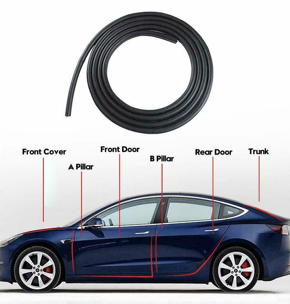 Door Seal Kit Soundproof Rubber Strip Wind Noise Sound Reduction For Tesla Model 3