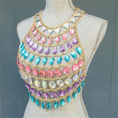 Colorful Sequins Crystal Beach Halter Camisoles Crop Tops Bra Bralet Body Chains