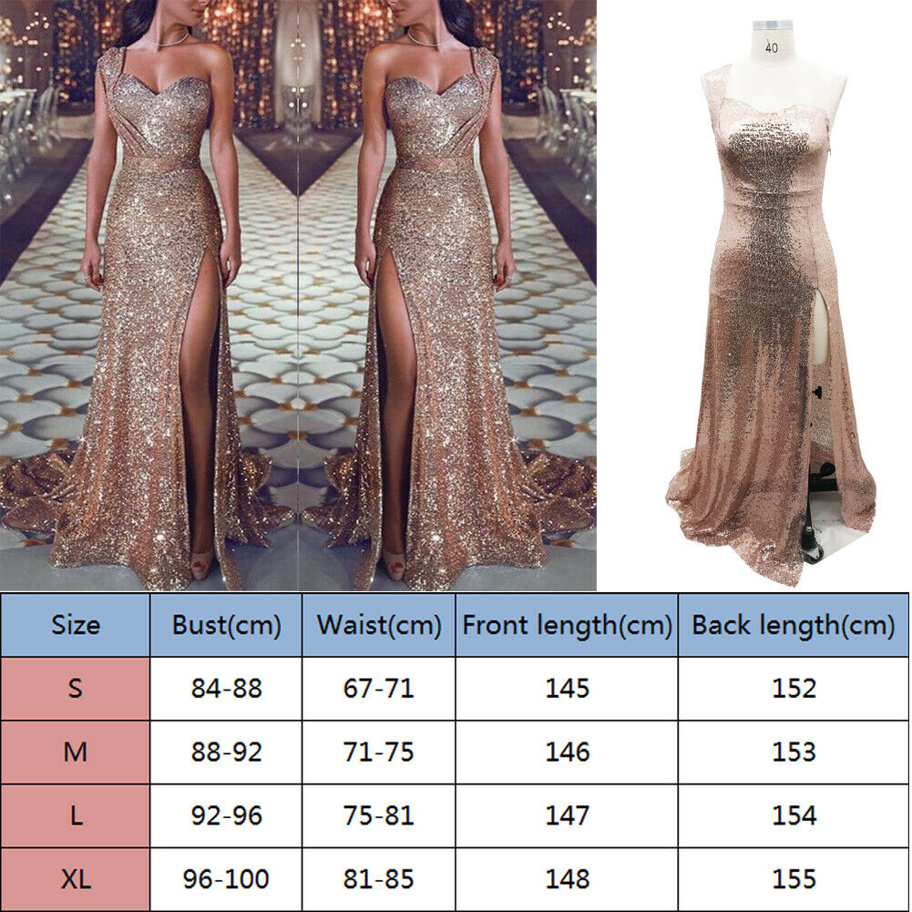 Ladies Women Bridesmaid Wedding Long Evening Cocktail Party Ball Sequin Prom Gown Dress