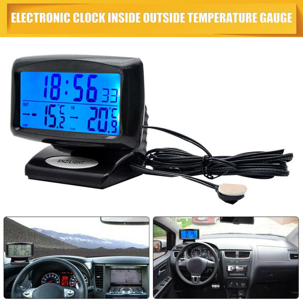 Electronic Clock Inside Outside Temperature Gauge Car Truck Vehicle Thermometer