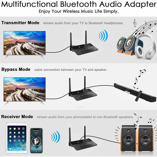 Long Range Bypass Versatile Bluetooth 5.0 Transmitter Receiver Low Latency Audio Adapter