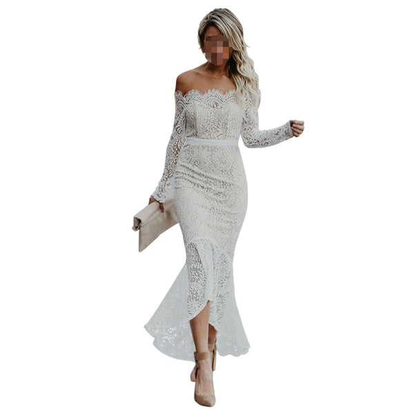 Women Elegant Off Shoulder Lace Long Mermaid Dress Wedding Bridesmaid Formal