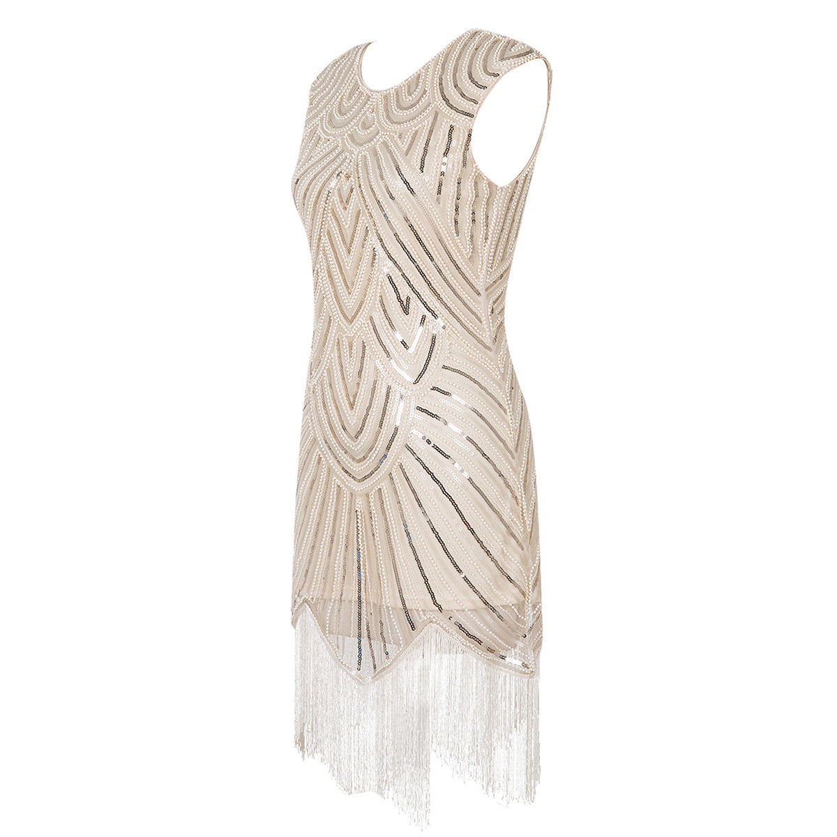 Women Retro Vintage Inspired Sequin Embellished Fringe Prom Gatsby Flapper Dress