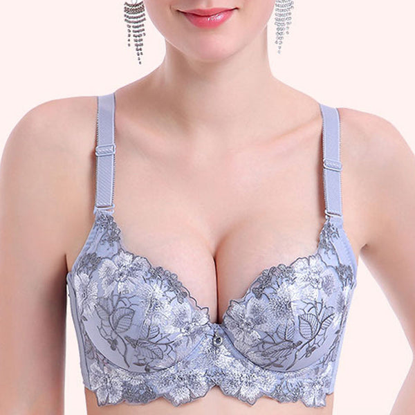 Push Up See Through Floral Lace Bra for Women Padded to Lift Up Extra Pad Full Cup Size