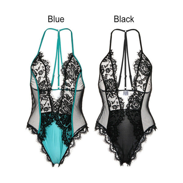 Halter Babydoll Plus Big V Size Women Sexy Lingerie Lace Bodysuit Teddies Wear