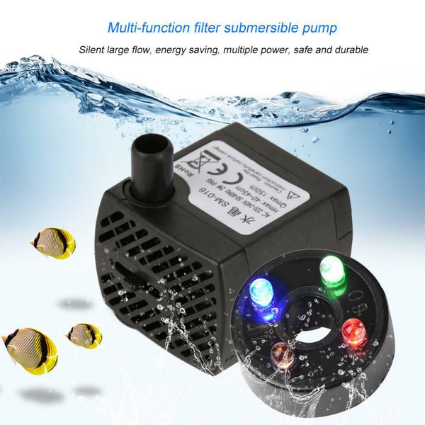 Submersible Water Pump LED Light Fish Pond Waterfall Sump Aquarium Tank Fountain