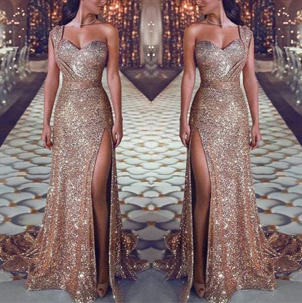 Ladies Women Bridesmaid Wedding Long Evening Cocktail Party Ball Sequin Prom Gown Dress