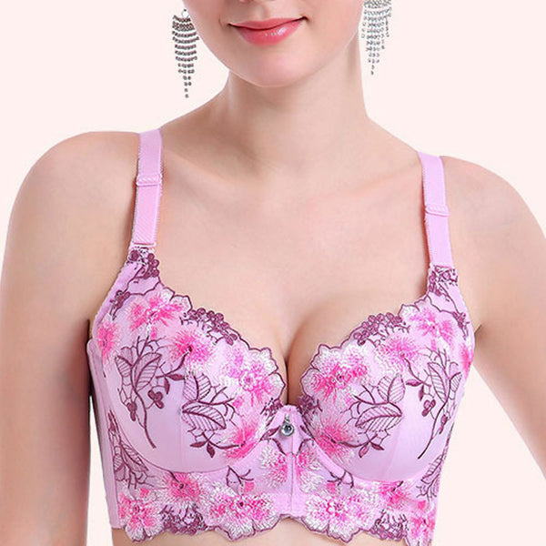 Push Up See Through Floral Lace Bra for Women Padded to Lift Up Extra Pad Full Cup Size