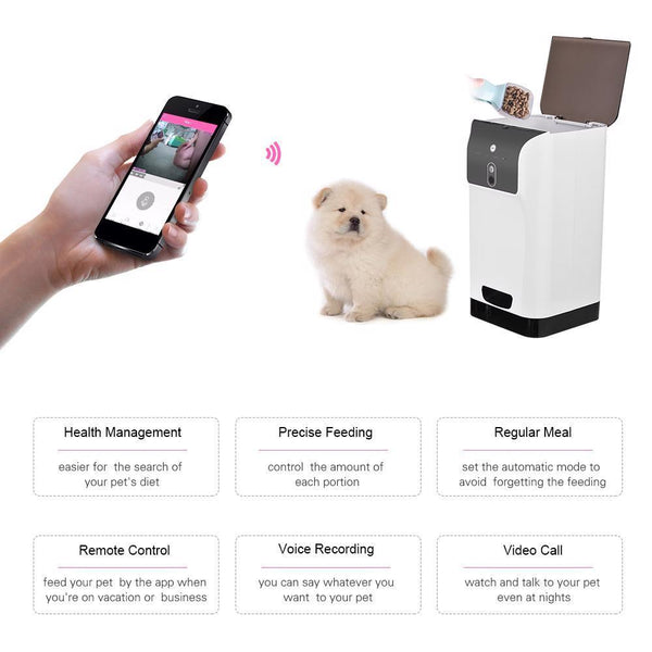 Food Dispenser 6L Pet Automatic Feeder Cat Dog Cam Voice Recorder Wifi Control