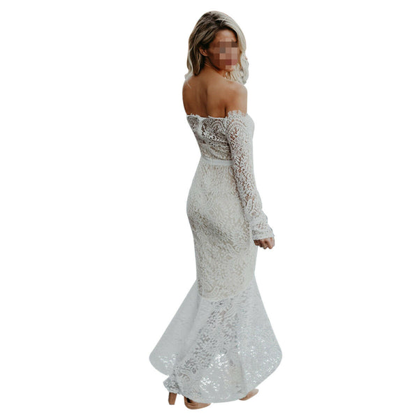 Women Elegant Off Shoulder Lace Long Mermaid Dress Wedding Bridesmaid Formal