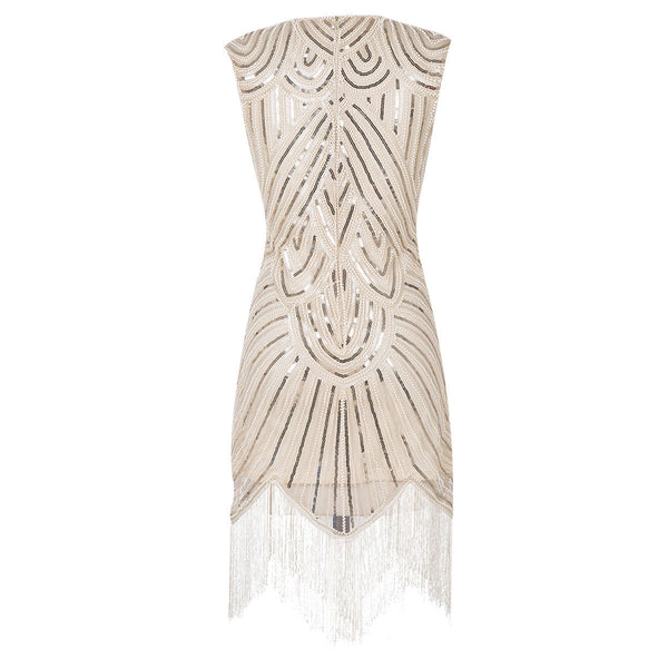 Women Retro Vintage Inspired Sequin Embellished Fringe Prom Gatsby Flapper Dress