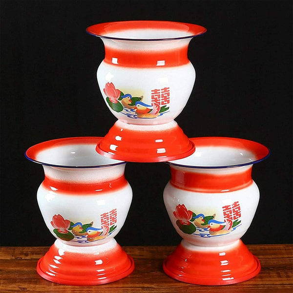 New Chinese Traditional Flower Fruit basket kitchen Table Decoration Enamel bowl