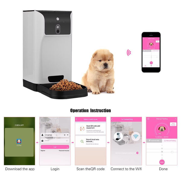 Food Dispenser 6L Pet Automatic Feeder Cat Dog Cam Voice Recorder Wifi Control