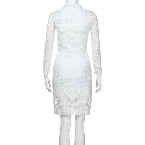 White Women Sexy Lace Bodycon Cocktail Party Pencil Midi Dress Bandage Dresses
