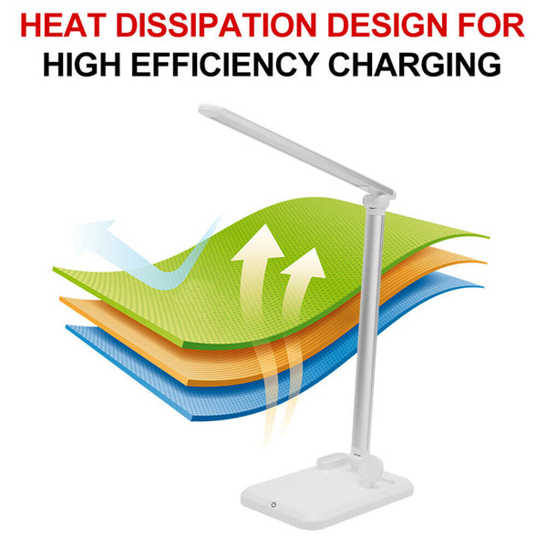 4 in 1 LED Wireless Charger Desk Lamp 3Modes Touch Dimmable w/USB Charging Port