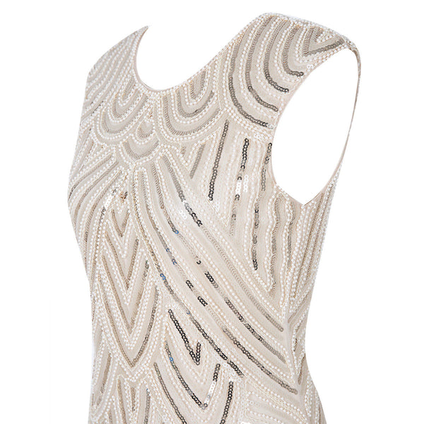 Women Retro Vintage Inspired Sequin Embellished Fringe Prom Gatsby Flapper Dress